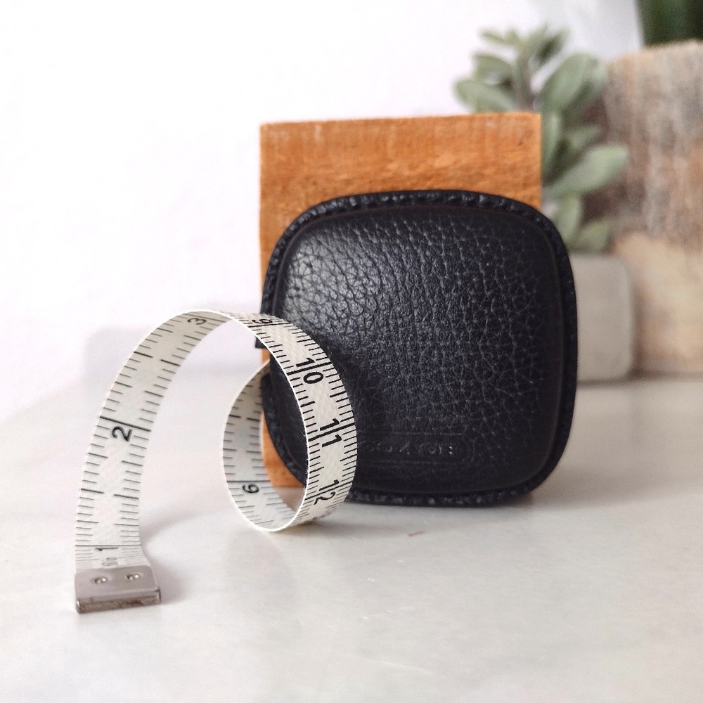 Coach Pebbled Leather Measuring Tape in Black